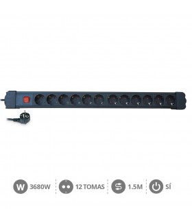 Base Múltiple 12T + Interruptor (3x1.5mm) 1,5m Negra