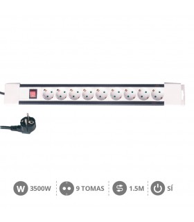 Base Múltiple 9T + Interruptor (3x1.5mm) 1,5m Blanca