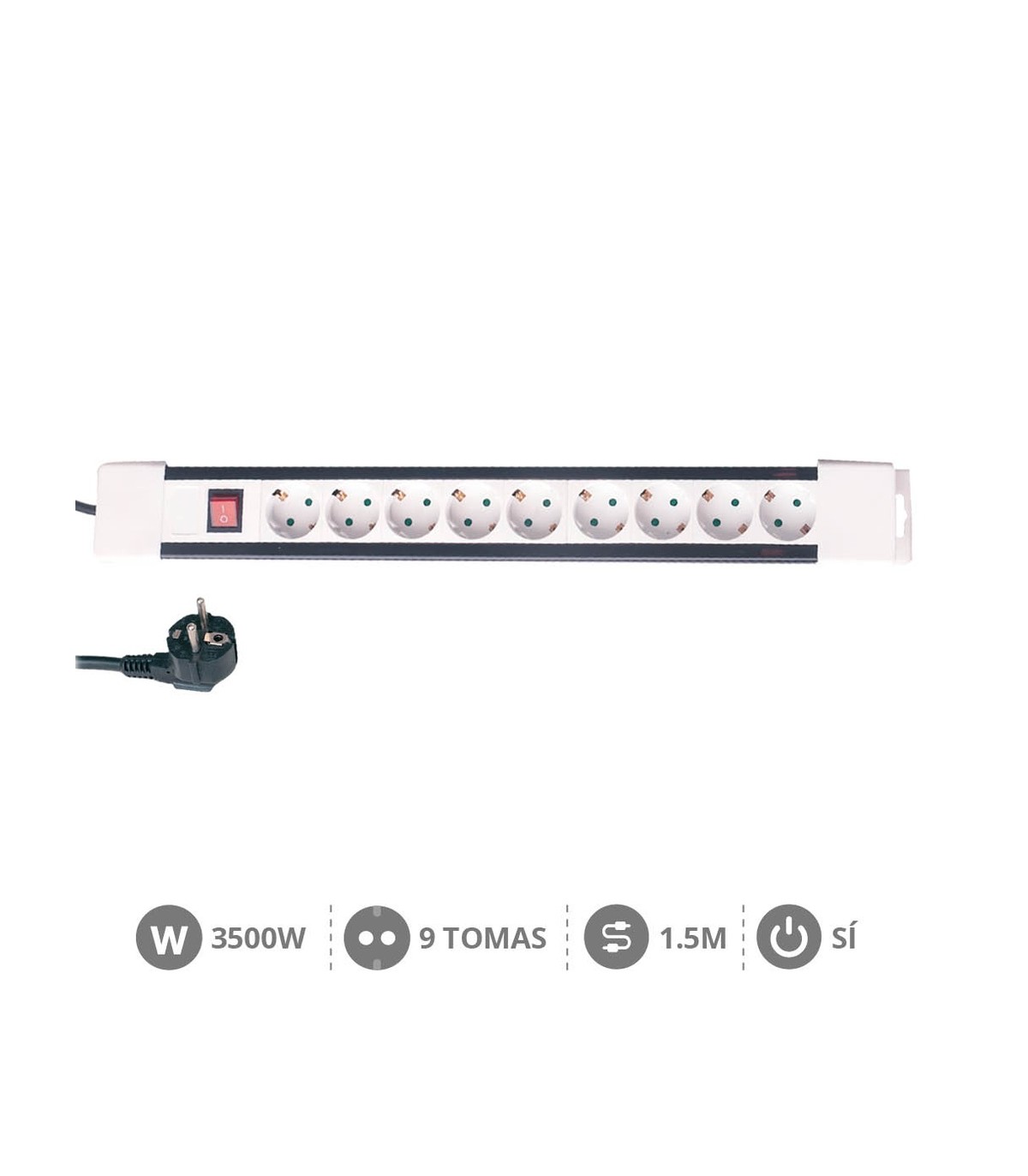 Base Múltiple 9T + Interruptor (3x1.5mm) 1,5m Blanca