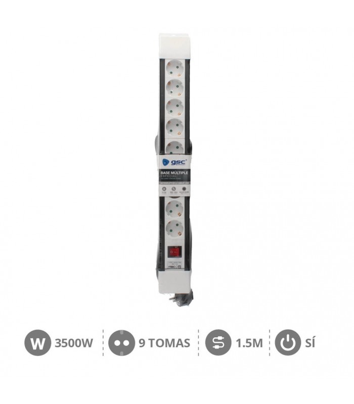 Base Múltiple 9T + Interruptor (3x1.5mm) 1,5m Blanca