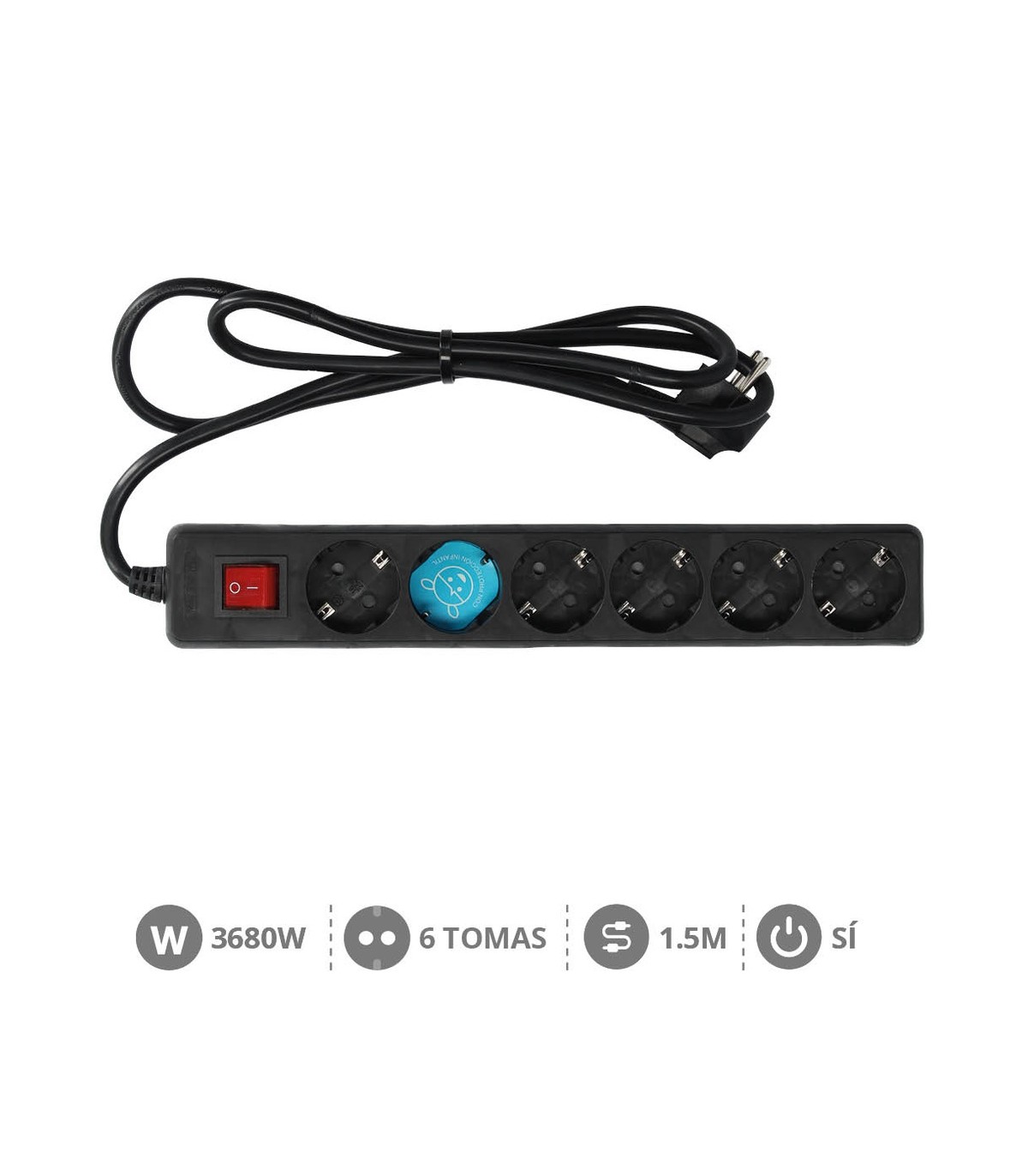 Base Múltiple 6T + Interruptor (3x1.5mm) 1,5m Negra