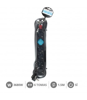 Base Múltiple 6T + Interruptor (3x1.5mm) 1,5m Negra