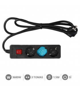Base Múltiple 3T + Interruptor (3x1.5mm) 1,5m Negra