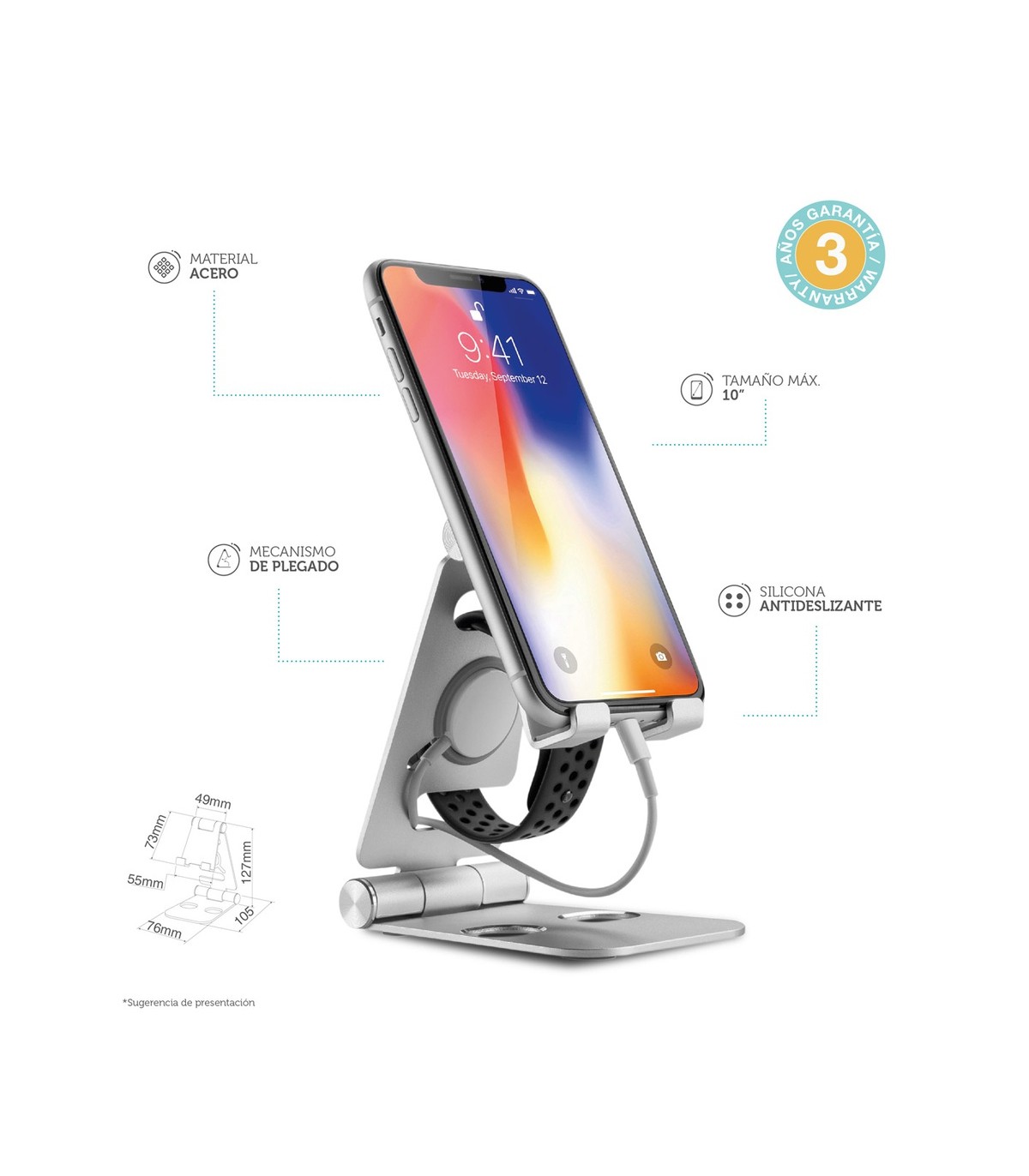 Soporte móvil/tablet multiángulo plegable máximo 10"