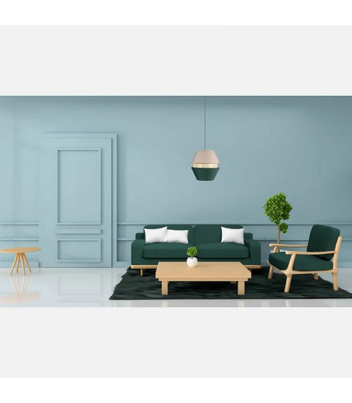 Colgante TRAJANO 1xE27 3 Pantallas Verde / Beige Regulable