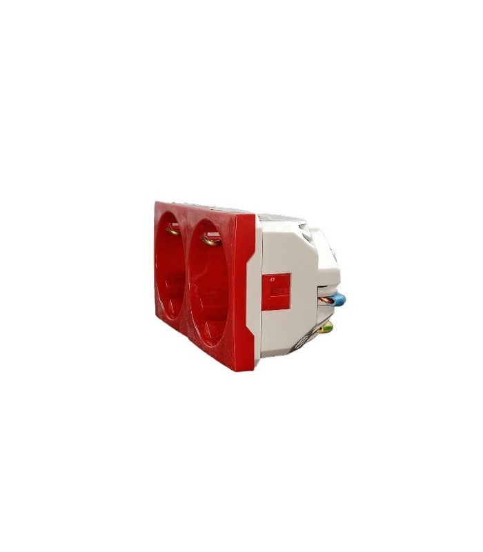 Doble Base Enchufe Schuko 45º Rojo Q45