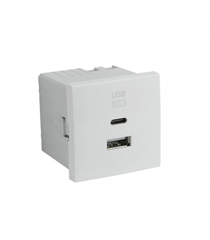 Cargador doble USB Tipo A + Tipo C 2 Módulos Blanco Q45