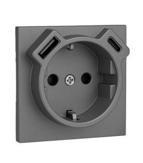 Tapa Base Schuko + USB Tipo A y C Gris Logus 90