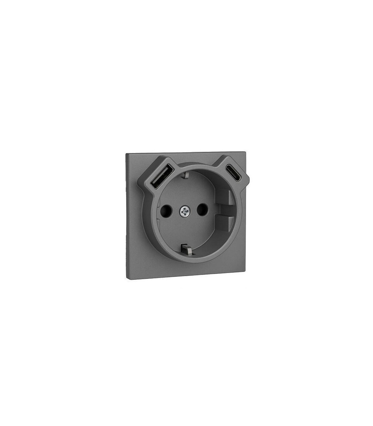 Tapa Base Schuko + USB Tipo A y C Gris Logus 90