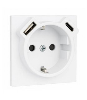 Tapa Base Schuko + USB Tipo A y C Hielo Logus 90