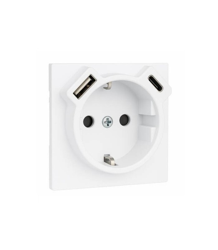 Tapa Base Schuko + USB Tipo A y C Hielo Logus 90