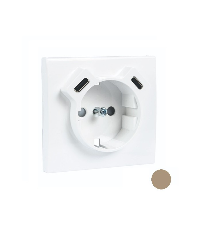 Tapa Base Schuko + USB Tipo C y Tipo C Champán APOLO 5000