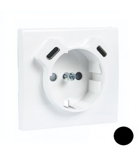 Tapa Base Schuko + USB Tipo C y Tipo C Negro Mate APOLO 5000