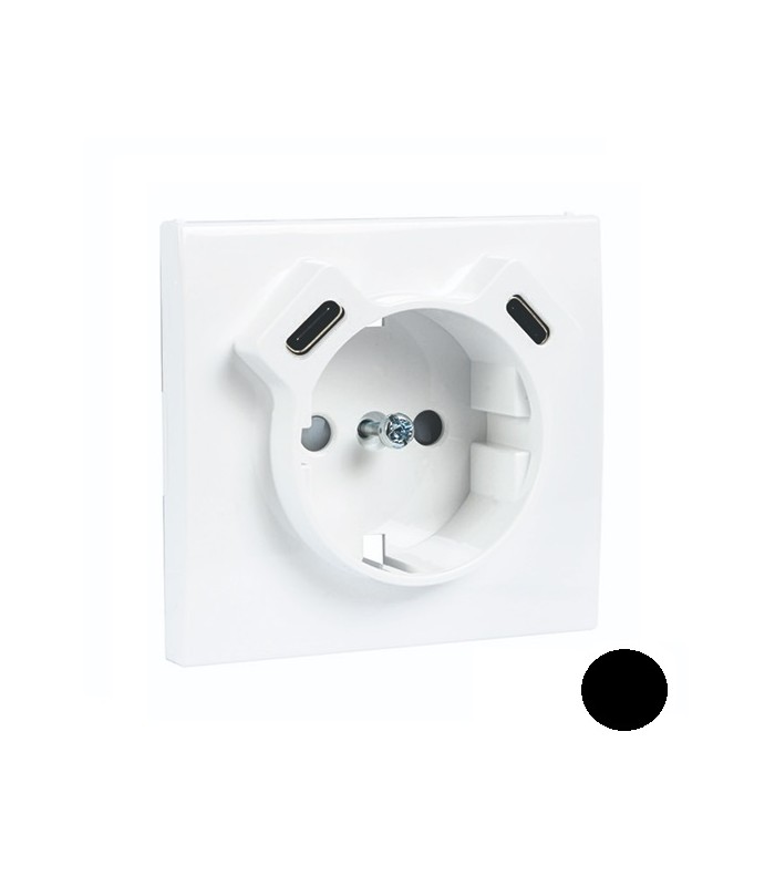Tapa Base Schuko + USB Tipo C y Tipo C Negro Mate APOLO 5000