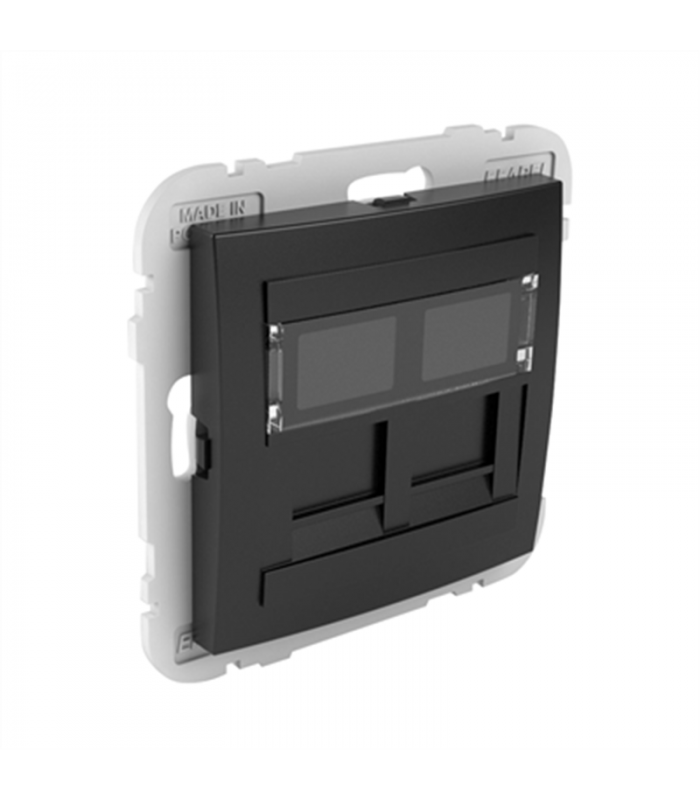 Tapa con Soporte Dos Conectores RJ45 Negro Mate Logus 90