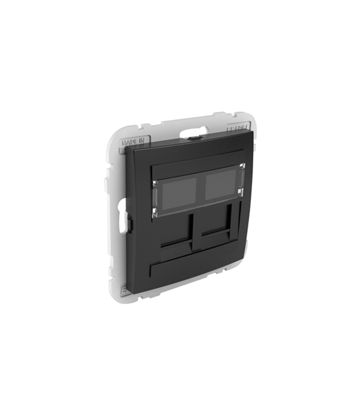 Tapa con Soporte Dos Conectores RJ45 Negro Mate Logus 90