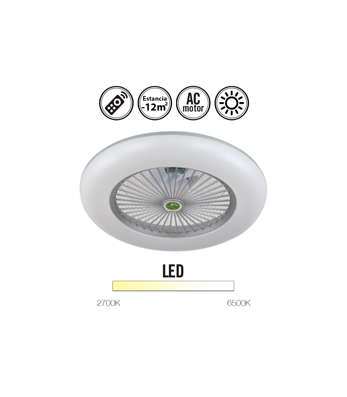 Ventilador de Techo LED Raki Plata 80W 6.400Lm 3000K/4500K/6000K + Mando