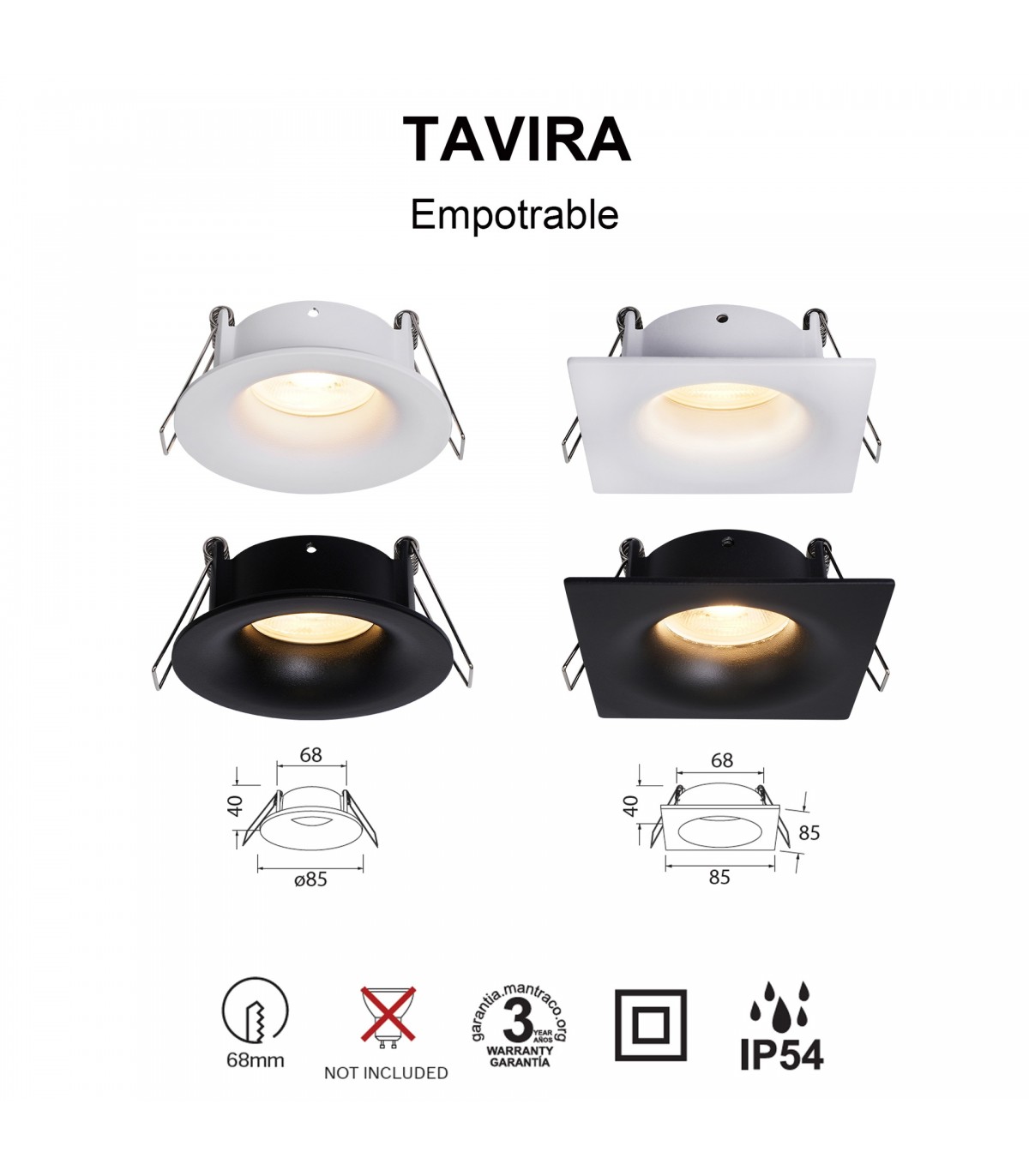 Aro Empotrable TABIRA Redondo Negro IP54