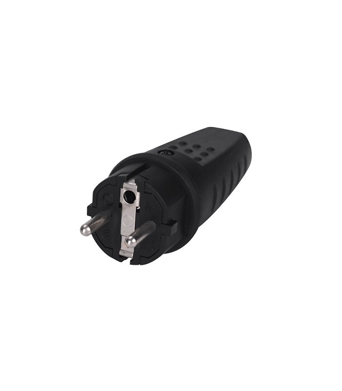 Clavija Schuko Bipolar Impermeable 16A 250V 4.8mm Entrada Recta Negra IP44