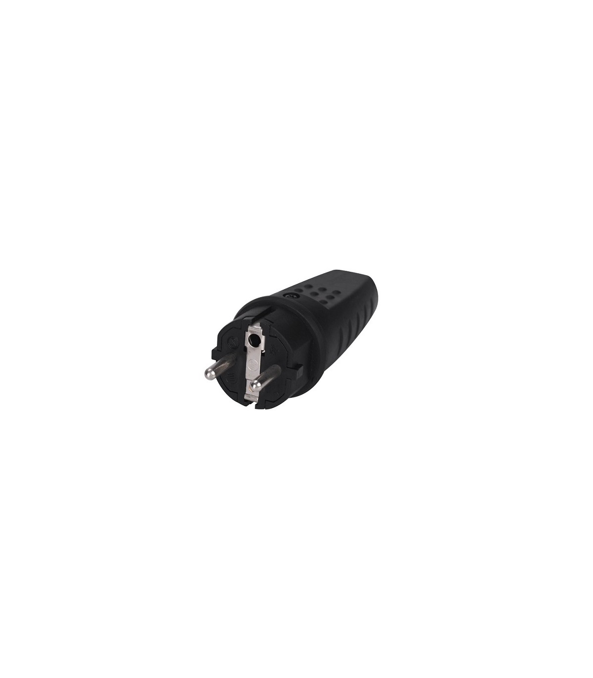 Clavija Schuko Bipolar Impermeable 16A 250V 4.8mm Entrada Recta Negra IP44