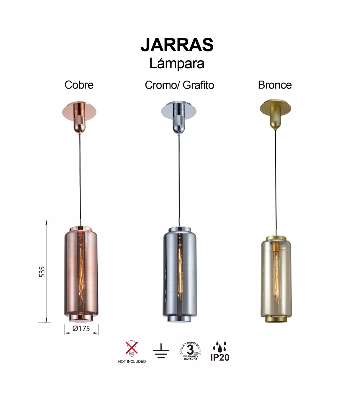 Colgante JARRAS Pequeño 1xE27 Cromo/Grafito Regulable Altura