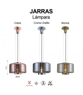 Colgante JARRAS Grande 1xE27 Cristal/Cobre Regulable Altura