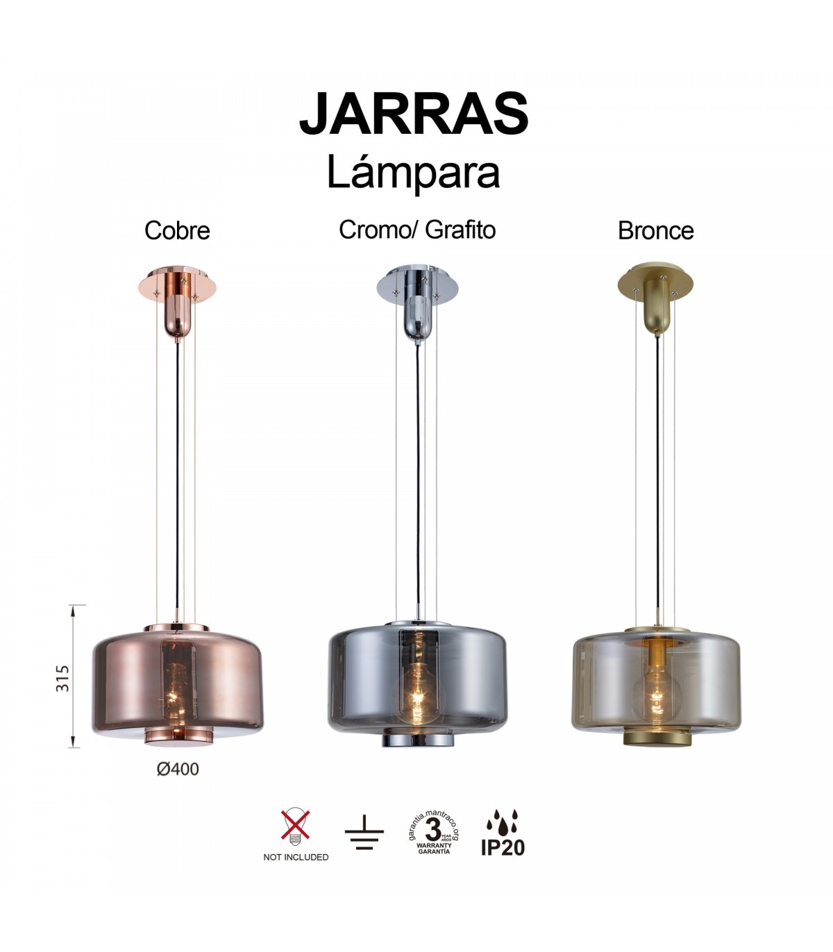 Colgante JARRAS Grande 1xE27 Cristal/Cobre Regulable Altura