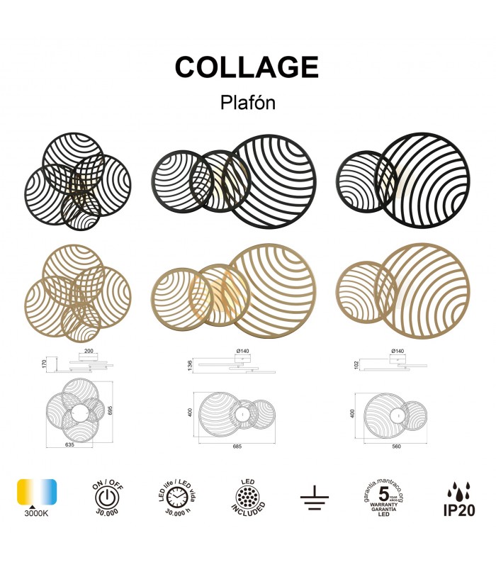 Plafón COLLAGE ORO 40W 2000LM IP20