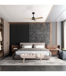 Ventilador THAY DC APP Negro/Madera 30W 3300Lm 3 Aspas CCT