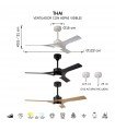 Ventilador THAY DC APP Negro/Madera 30W 3300Lm 3 Aspas CCT