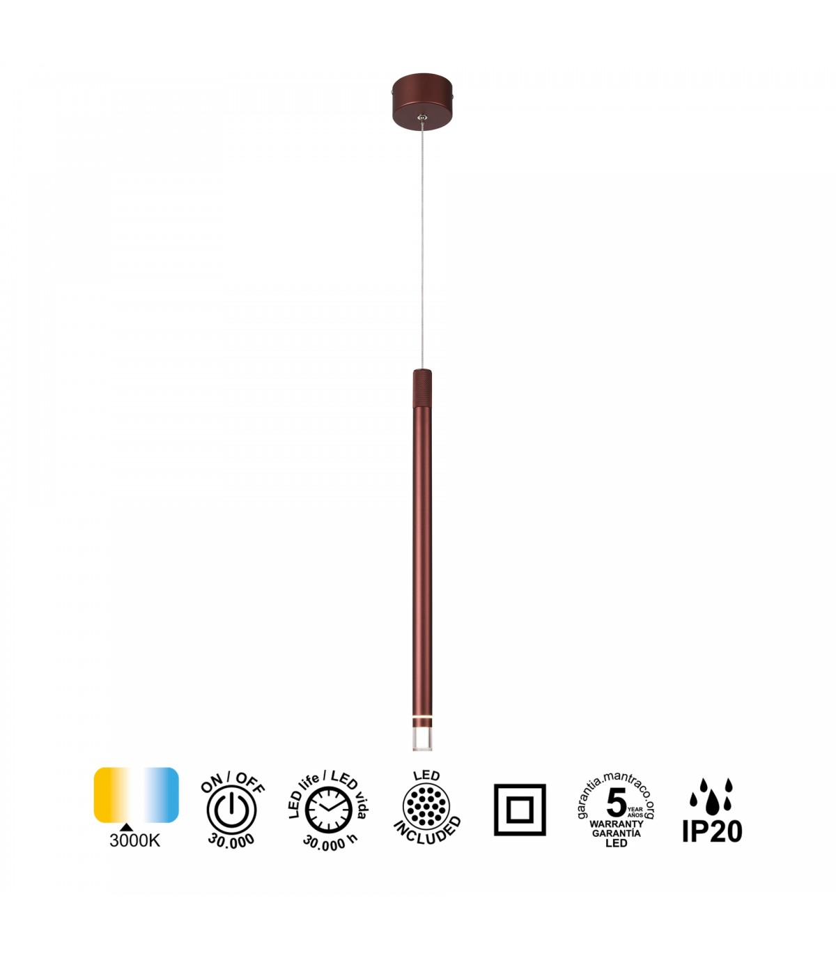 Colgante MOANA Oro Rosa 1L 7W 400Lm IP20 Regulable Altura