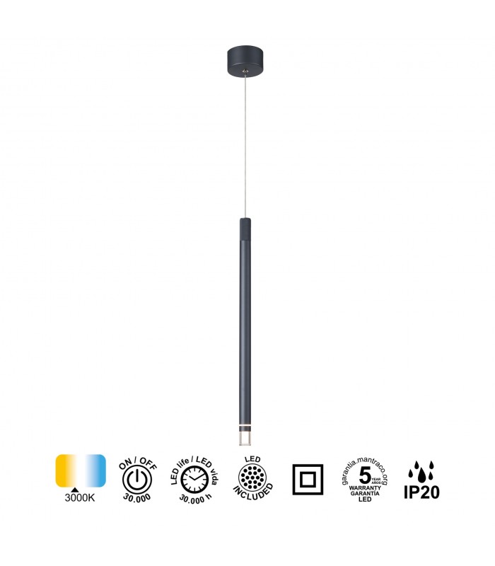 Colgante MOANA Gris Oscuro 1L 7W 400Lm IP20 Regulable Altura