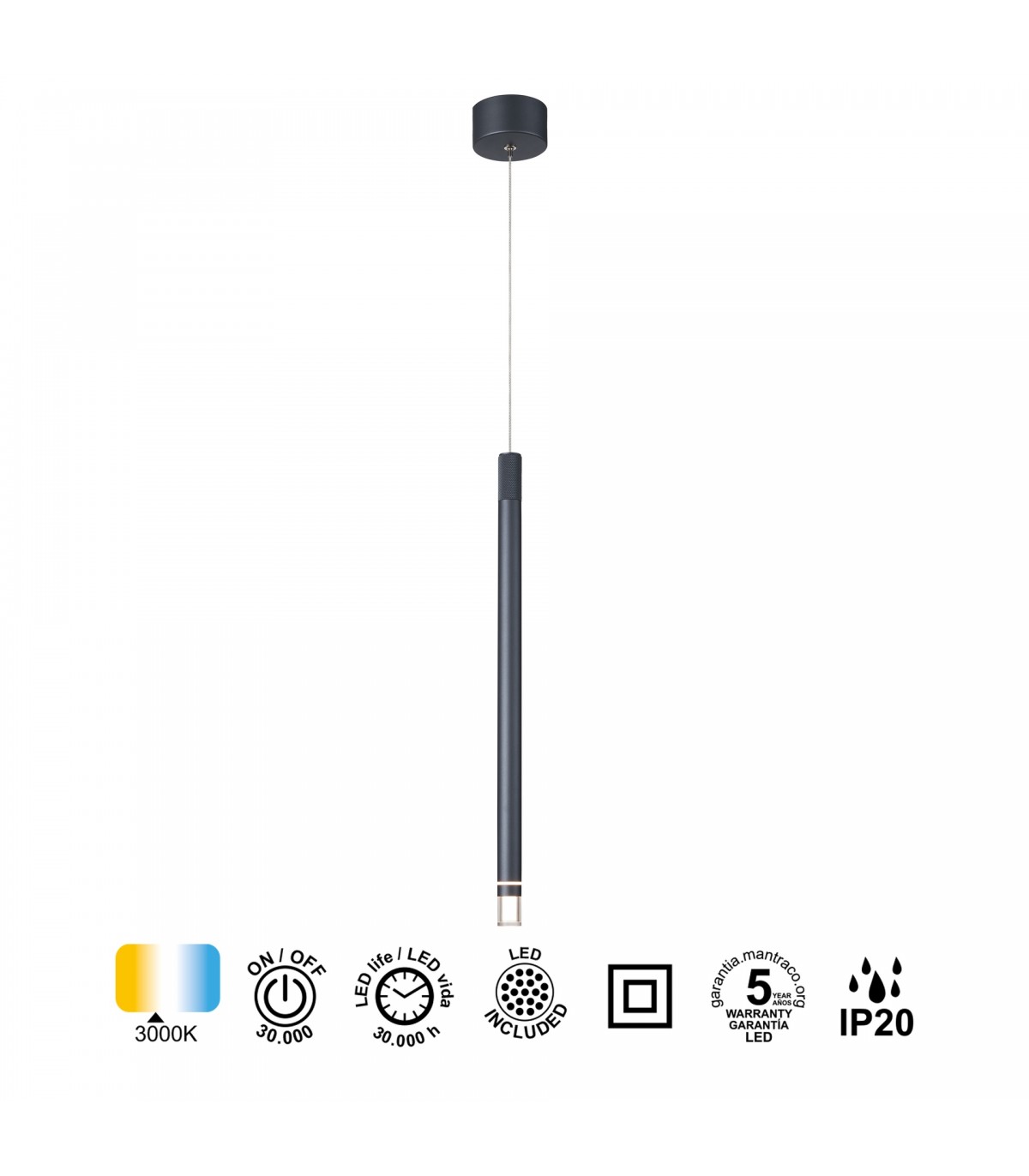 Colgante MOANA Gris Oscuro 1L 7W 400Lm IP20 Regulable Altura