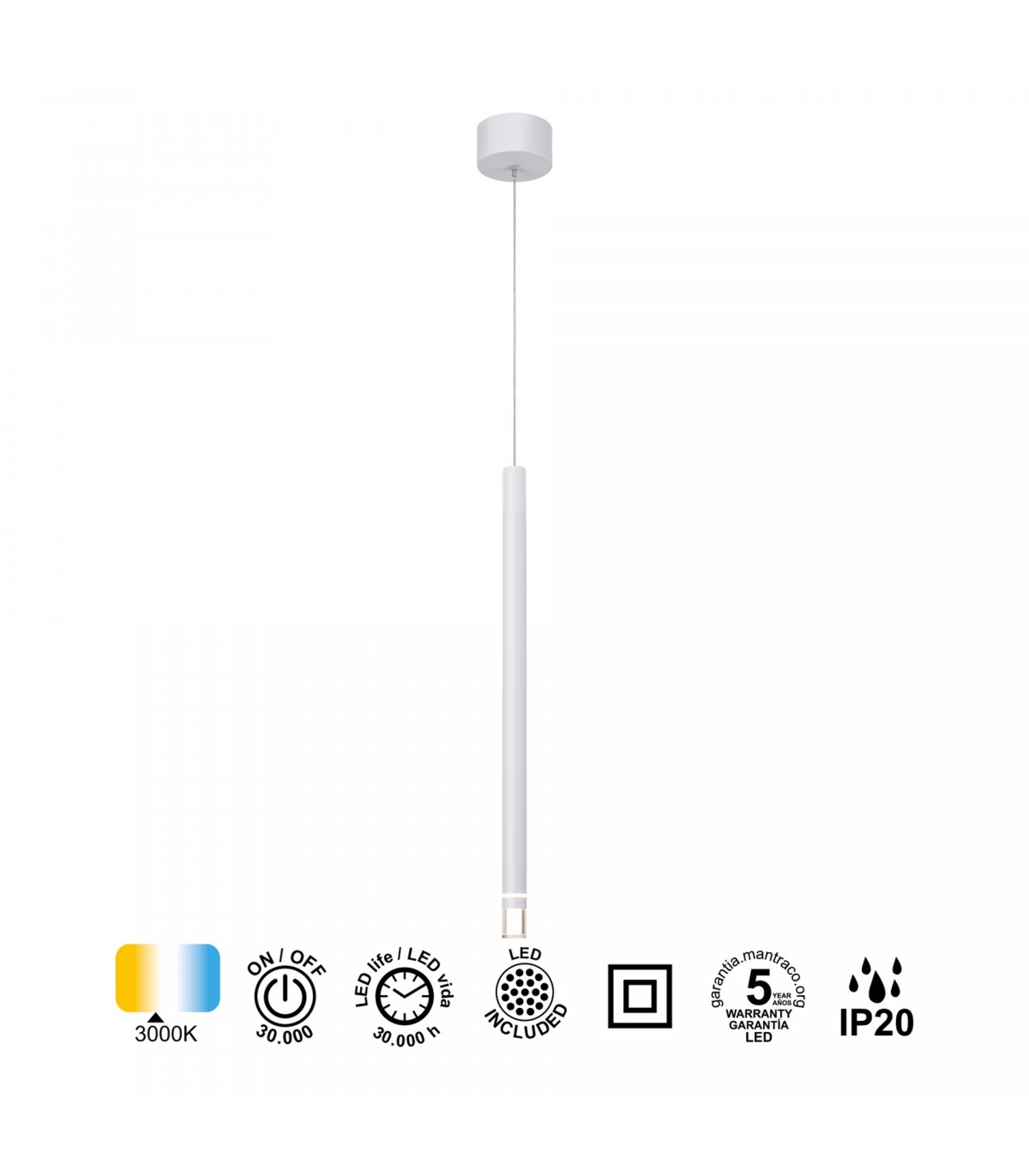 Colgante MOANA Blanco 1L 7W 400Lm IP20 Regulable Altura