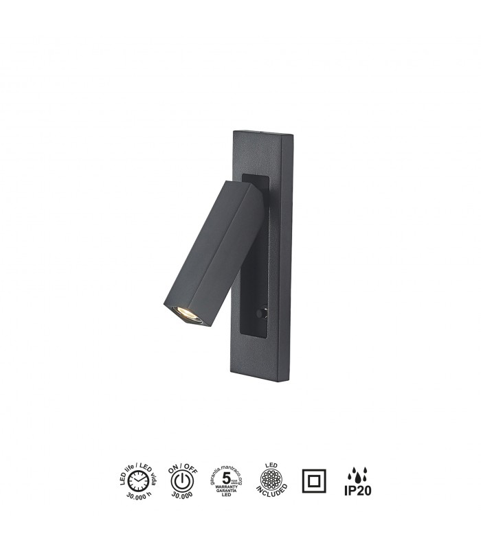 Aplique Lector Empotrable GOKOVA Cuadrado Negro 3W 210Lm