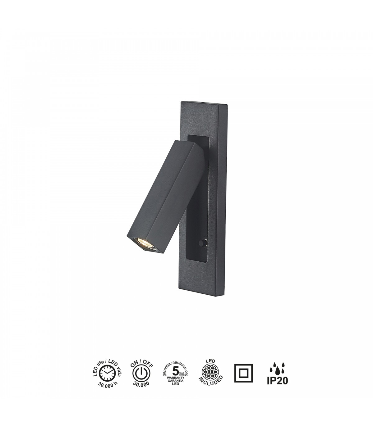 Aplique Lector Empotrable GOKOVA Cuadrado Negro 3W 210Lm
