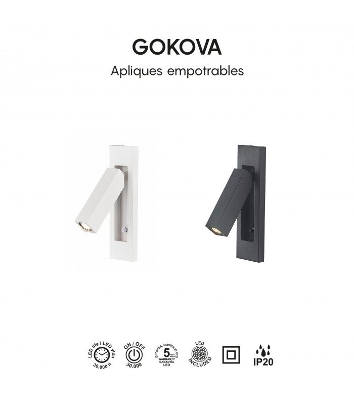 Aplique Lector Empotrable GOKOVA Cuadrado Negro 3W 210Lm