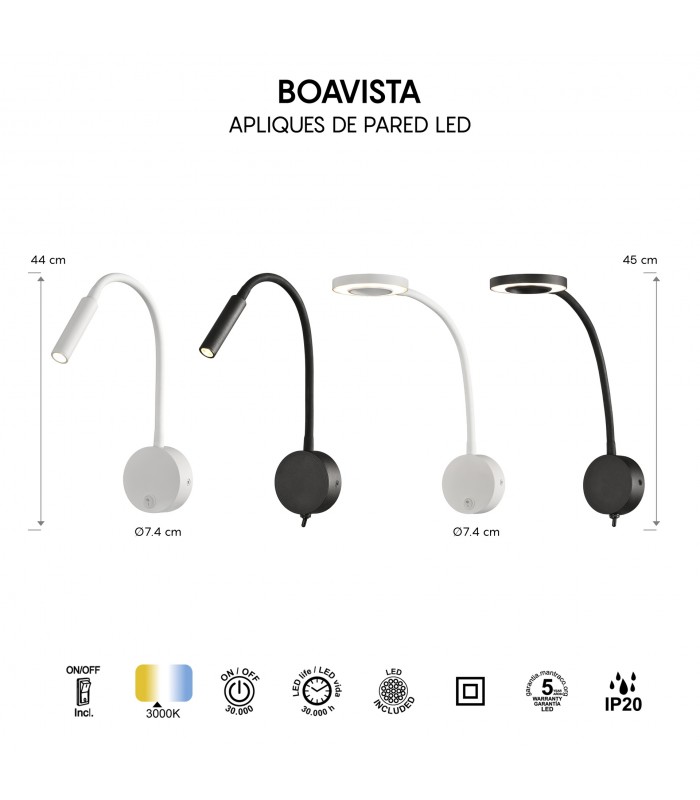 Aplique Lector BOAVISTA Negro 5W 285Lm