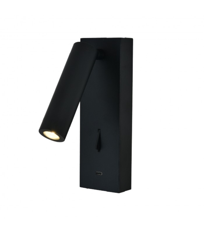 Aplique Lector TARIFA III Negro 3W 210Lm con cargador tipo C
