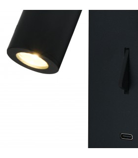 Aplique Lector TARIFA III Negro 3W 210Lm con cargador tipo C