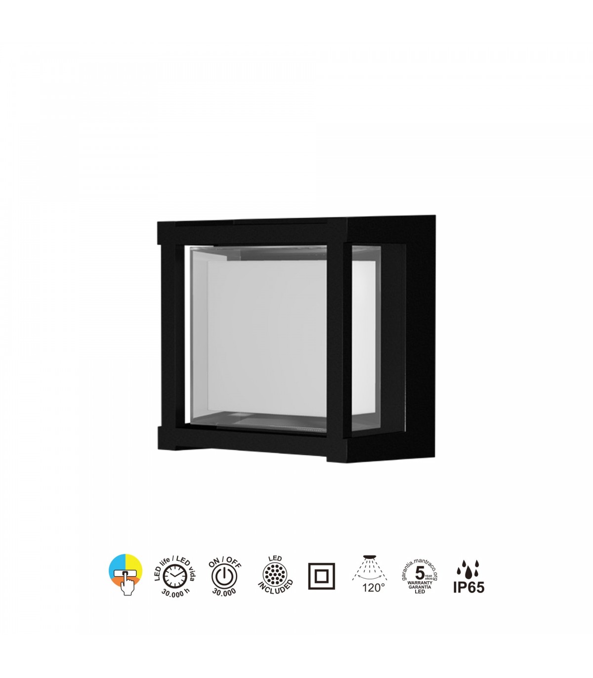 Aplique de Pared o Techo CREEK SQ Negro 15W 1200Lm IP65 CCT