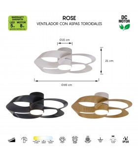 Ventilador ROSE BLANCO DC 24W 3200Lm 4 Aspas CCT