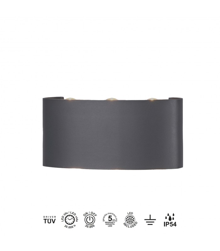 Aplique LED Exterior ARCS 6W 450Lm IP54 Antracita