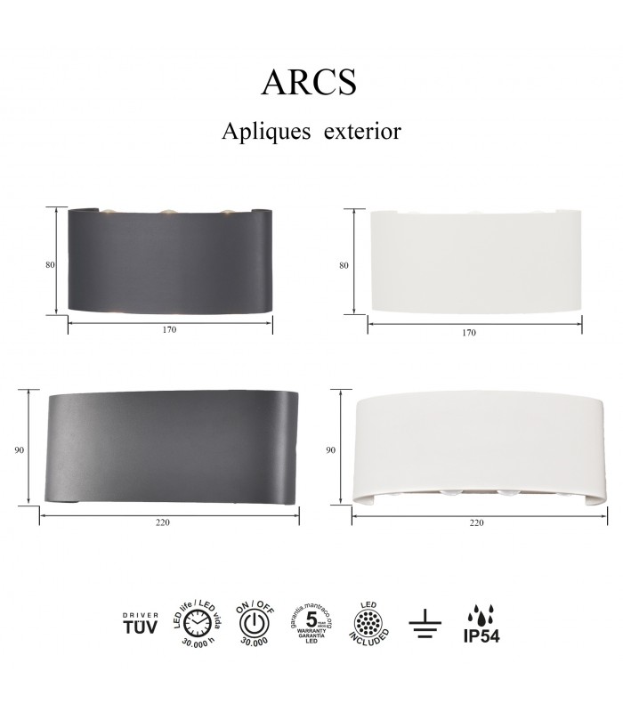 Aplique LED Exterior ARCS 6W 450Lm IP54 Antracita