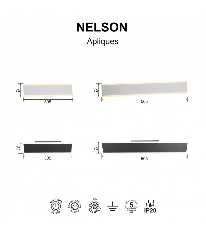 Aplique Pared Led NELSON 24W 1950Lm Blanco CCT