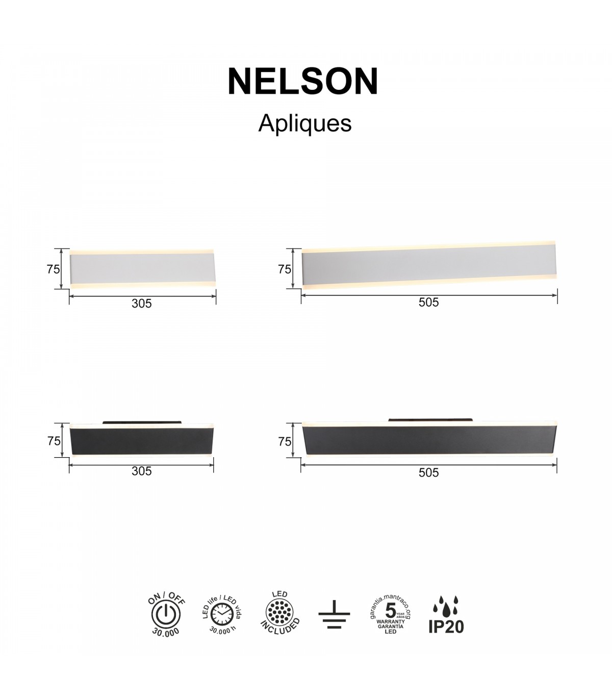 Aplique Pared Led NELSON 24W 1950Lm Blanco CCT