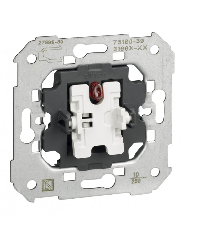 Pulsador 10 A 250V con luminoso incorporado y sistema de embornamiento rápido Simon 75
