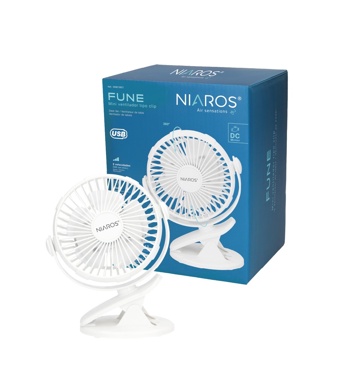 Mini ventilador USB tipo clip Fune 3W Blanco