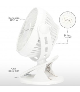 Mini ventilador USB tipo clip Fune 3W Blanco