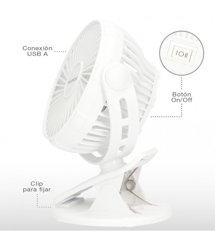 Mini ventilador USB tipo clip Fune 3W Blanco